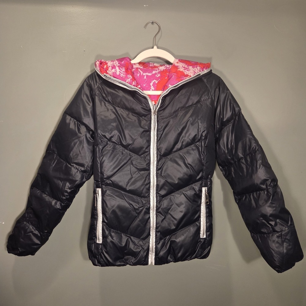 Skea Reversible Down Filled Hooded Puffer Coat, Women's Size US 4,‎ Silver Multi